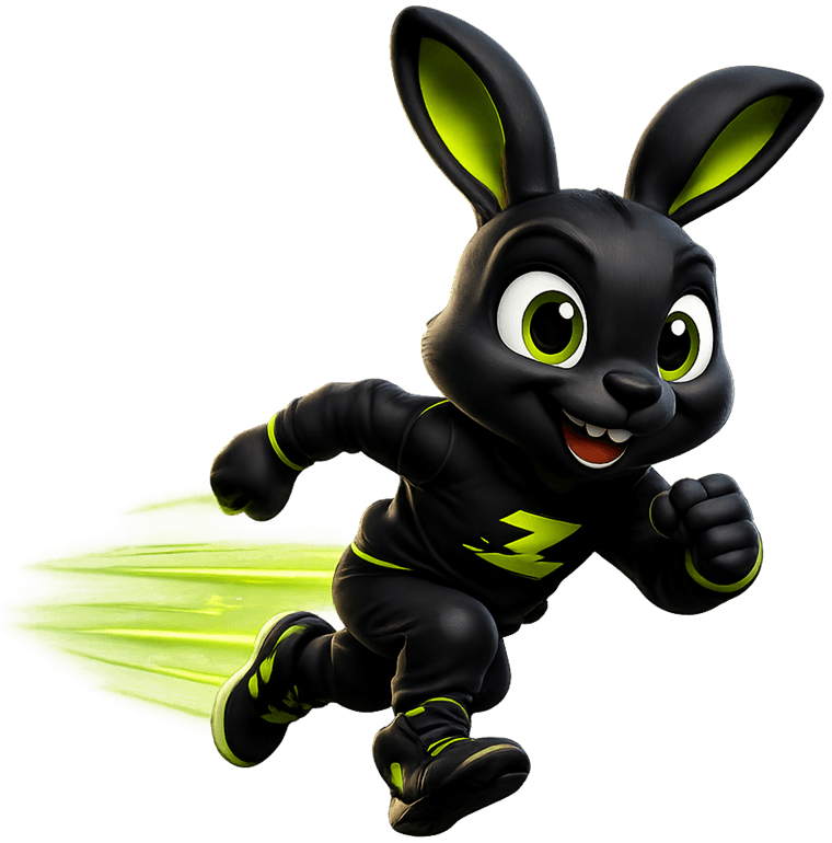 Zygo, a lebre mascote do ZyGo, correndo